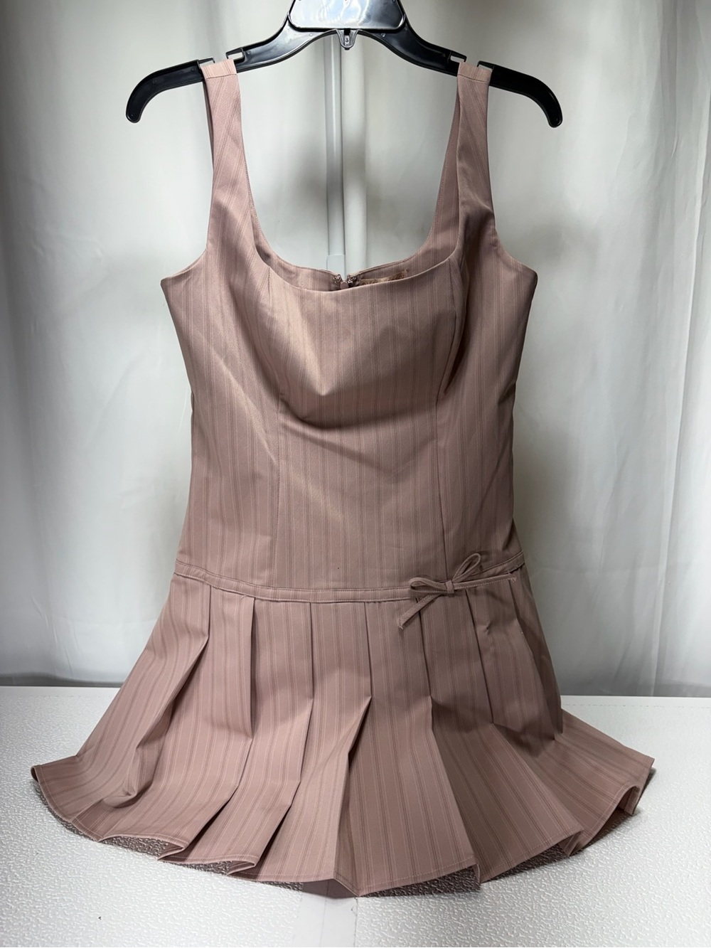 Sleeveless Mini Dress in Dusty Rose with Pleated Skirt Detail 4529